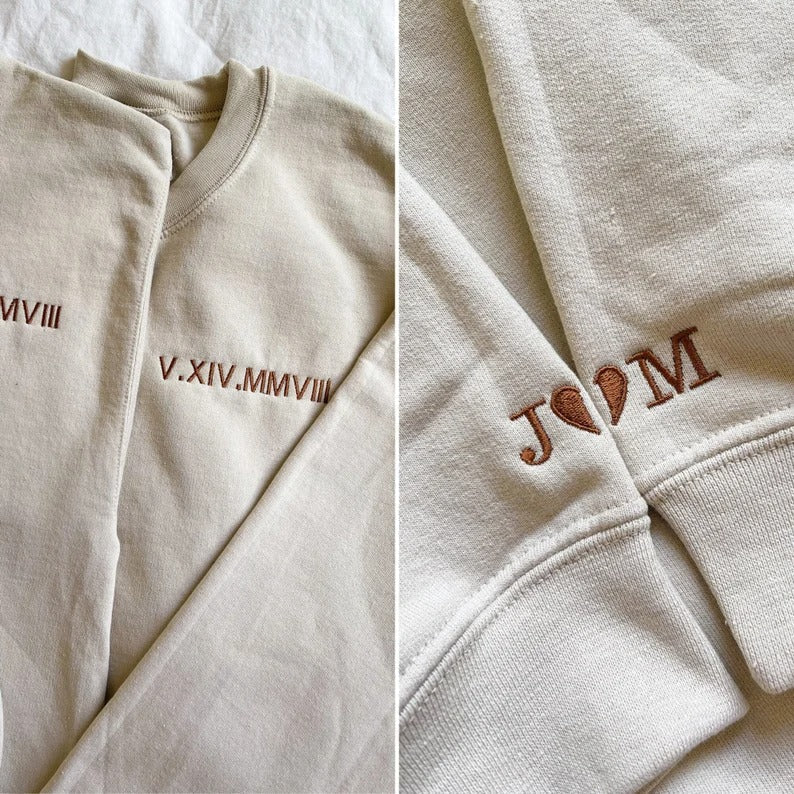 Paar, Freund, Familie, Geschenk！Römische Ziffern, individuell besticktes T-Shirt/Sweart/Hoodie【Bestellmenge für Paare: 2 Stück】