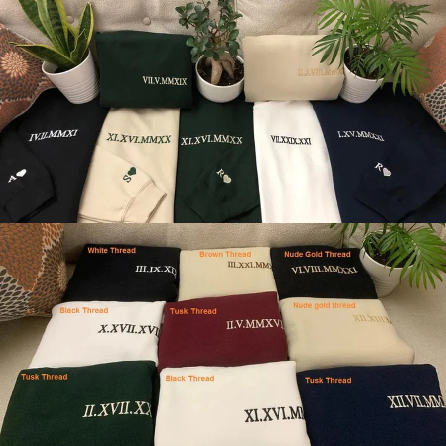 Paar, Freund, Familie, Geschenk！Römische Ziffern, individuell besticktes T-Shirt/Sweart/Hoodie【Bestellmenge für Paare: 2 Stück】