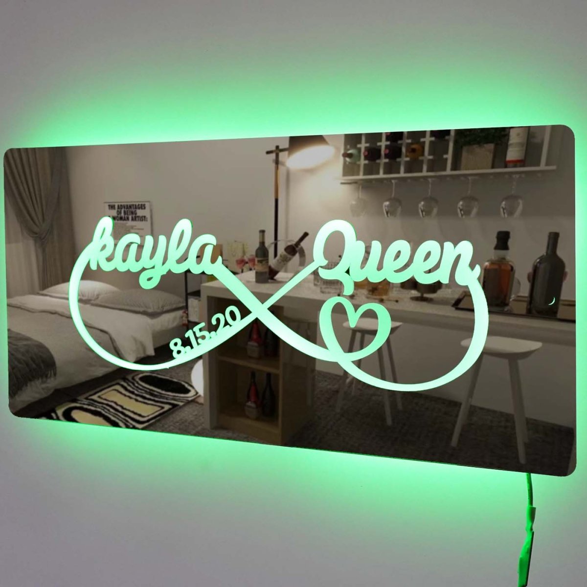 Heißer Verkauf Personalisierte Name Unendlichkeit Zeichen Light Up Mirror