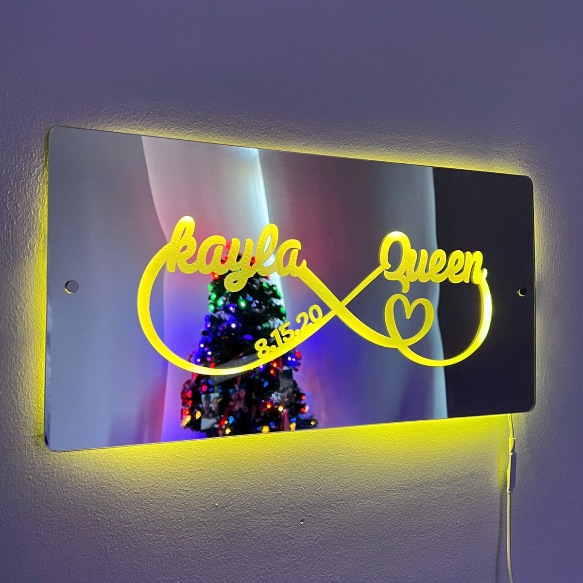Heißer Verkauf Personalisierte Name Unendlichkeit Zeichen Light Up Mirror