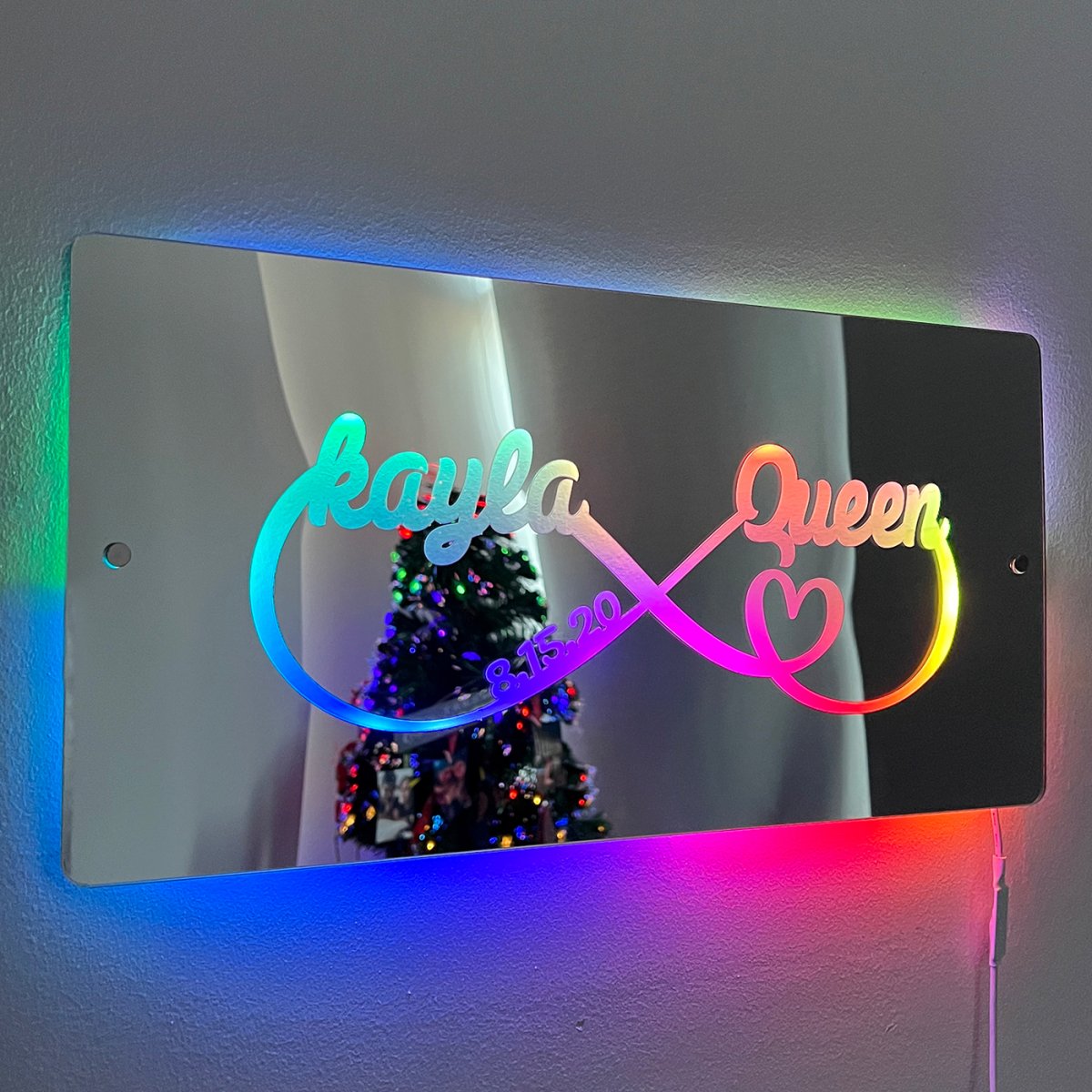 Heißer Verkauf Personalisierte Name Unendlichkeit Zeichen Light Up Mirror